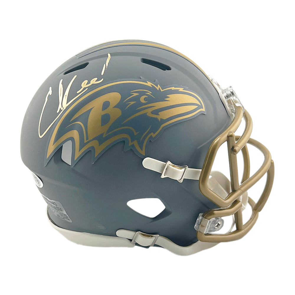 Ed Reed Signed Baltimore Ravens Slate Alternate Speed Mini Football Helmet (JSA)