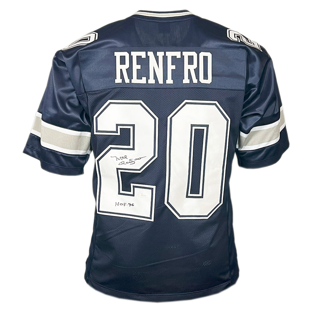 Mel Renfro Signed HOF 96 Inscribed Dallas Blue Football Jersey (JSA)