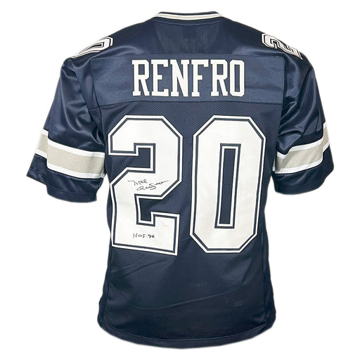 Mel Renfro Signed HOF 96 Inscribed Dallas Blue Football Jersey (JSA)