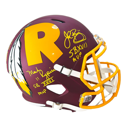 Redskins Triplets Signed SB MVP Inscriptions Washington Redskins AMP Full-Size Replica Football Helmet (Beckett)
