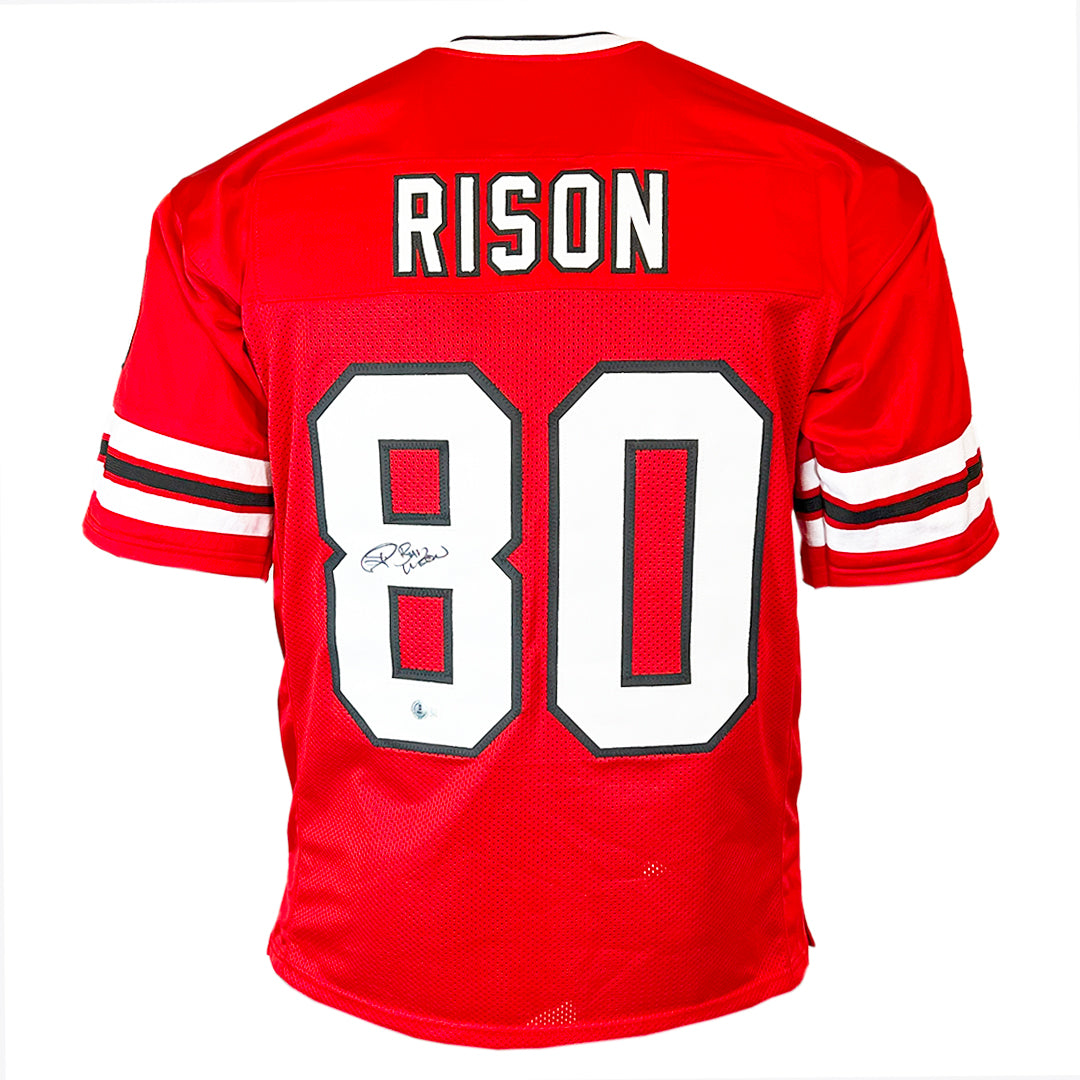 Andre Rison Signed Bad Moon Inscription Atlanta Red Football Jersey (B ...