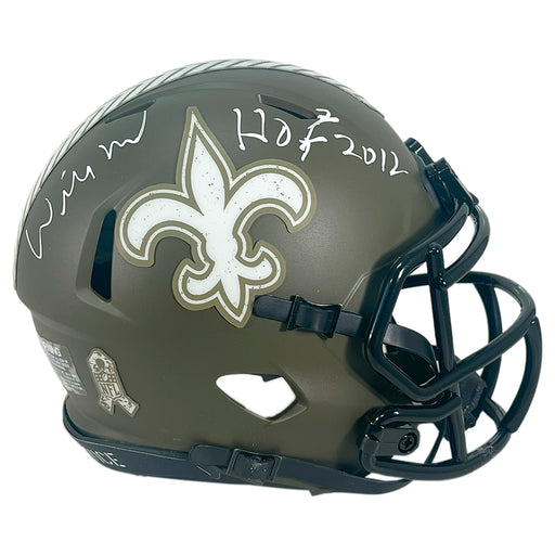 Willie Roaf Signed HOF 2012 Inscription New Orleans Saints Salute to Service Speed Mini Football Helmet (JSA)