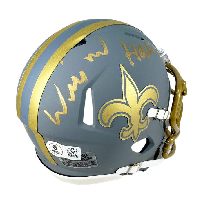 Willie Roaf Signed HOF 2012 Inscription New Orleans Saints Slate Alternate Speed Mini Football Helmet (Beckett)