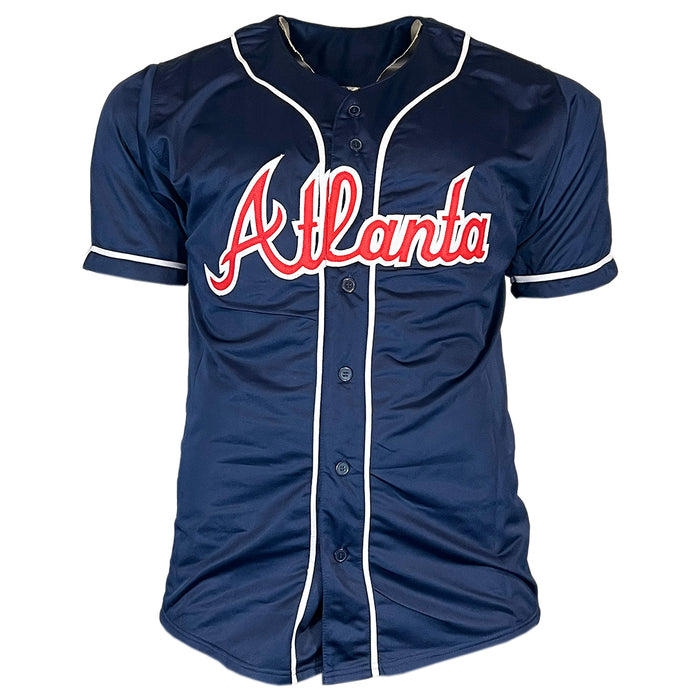 John Rocker Signed F*** NY Inscription Atlanta Navy Baseball Jersey (Beckett)