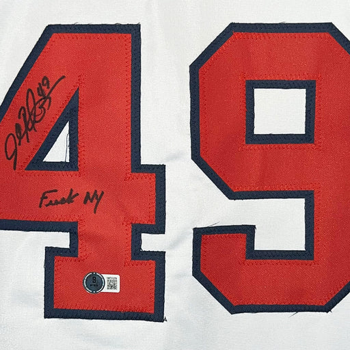John Rocker Signed F*** NY Inscription Atlanta White Baseball Jersey (BECKETT )