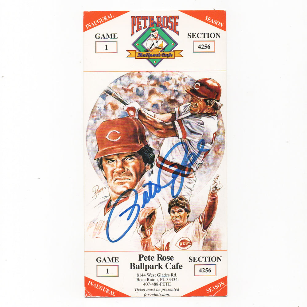 Pete Rose Signed Ballpark Ticket Baseball 8x10 Photo (JSA)