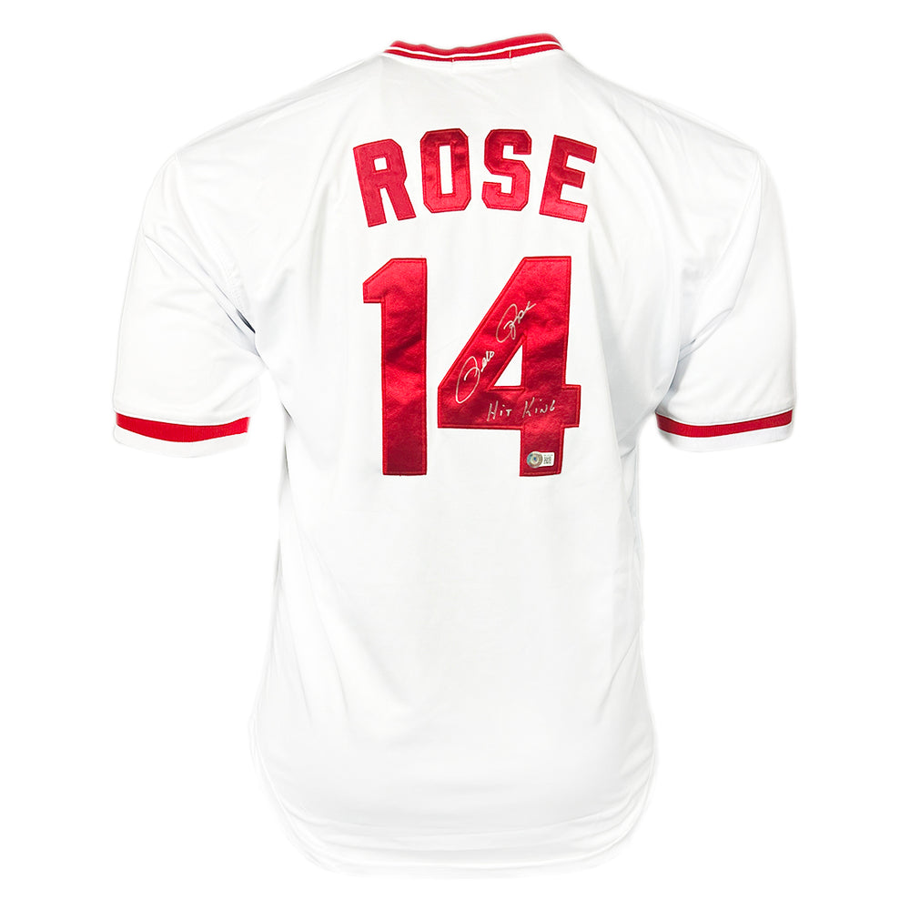 Pete Rose Signed Hit King Inscription Authentic Mitchell & Ness Cincinnati Reds White Mitchell & Ness Authentic Baseball Jersey (Beckett)
