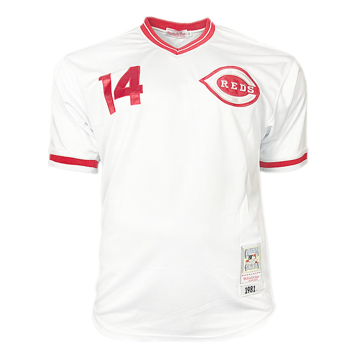 Pete Rose Signed Hit King Inscription Authentic Mitchell & Ness Cincinnati Reds White Mitchell & Ness Authentic Baseball Jersey (Beckett)