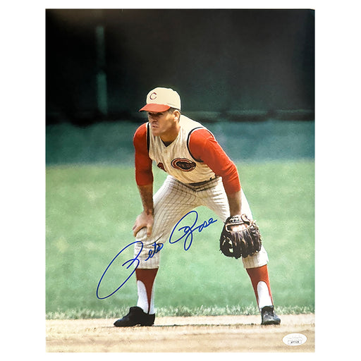 Pete Rose Signed Cincinnati Pose 3 Baseball 11x14 Photo (JSA)