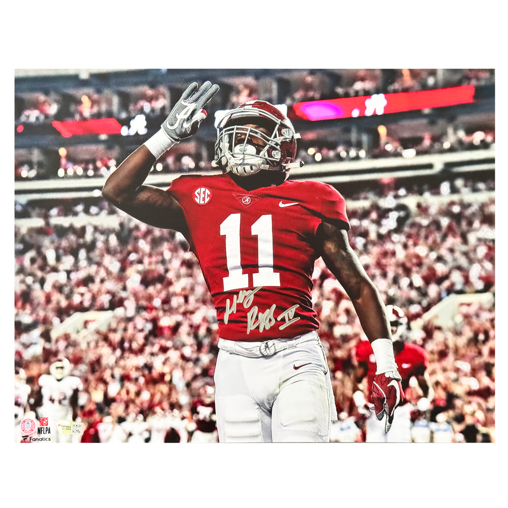 Henry Ruggs III Signed Alabama College Pose 2 Football 11x14 Photo (Fanatics)