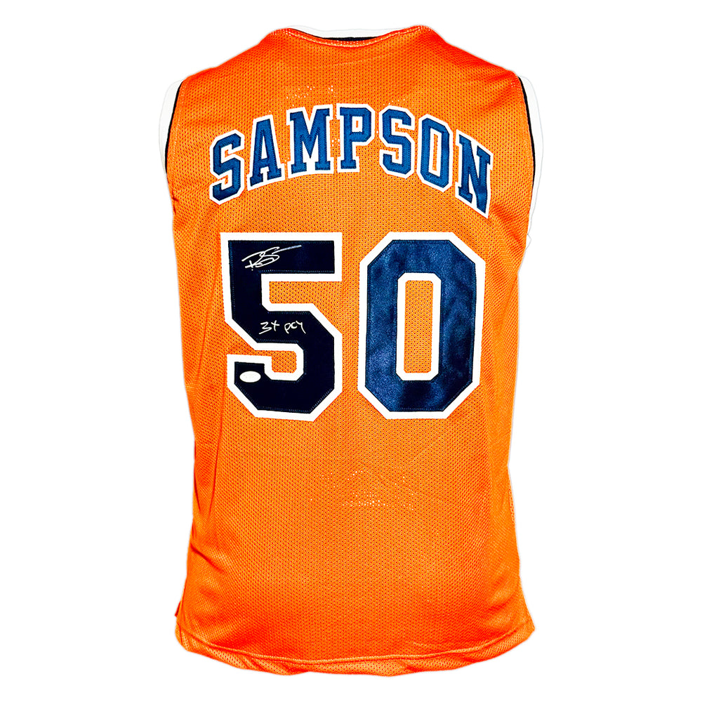 Ralph Sampson Signed 3x POY Inscription Virginia College Orange Basketball Jersey (JSA)
