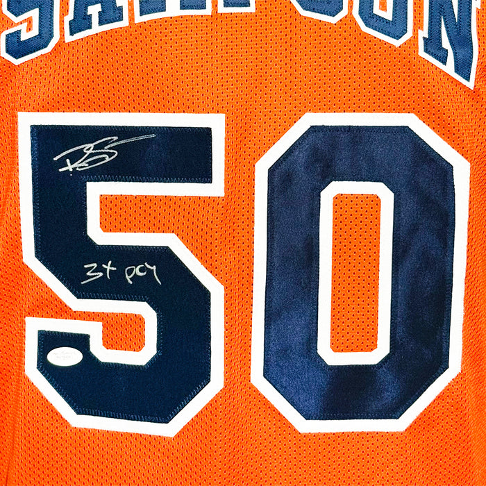 Ralph Sampson Signed 3x POY Inscription Virginia College Orange Basketball Jersey (JSA)