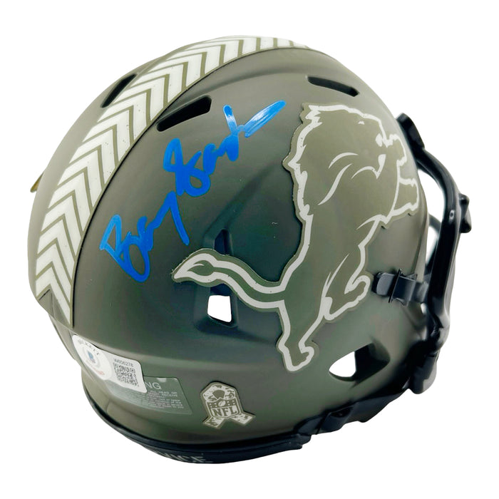 Barry Sanders Signed Detroit Lions Salute to Service Mini Football Helmet (Beckett)