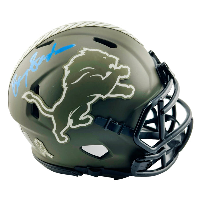 Barry Sanders Signed Detroit Lions Salute to Service Mini Football Helmet (Beckett)