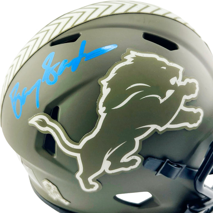 Barry Sanders Signed Detroit Lions Salute to Service Mini Football Helmet (Beckett)