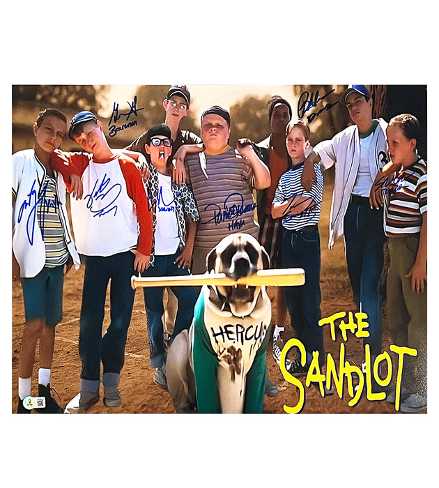 Sandlot Movie Cast Signed 8 Signature Nickname Inscriptions Pose 2 16x20 Baseball Photo (Beckett)