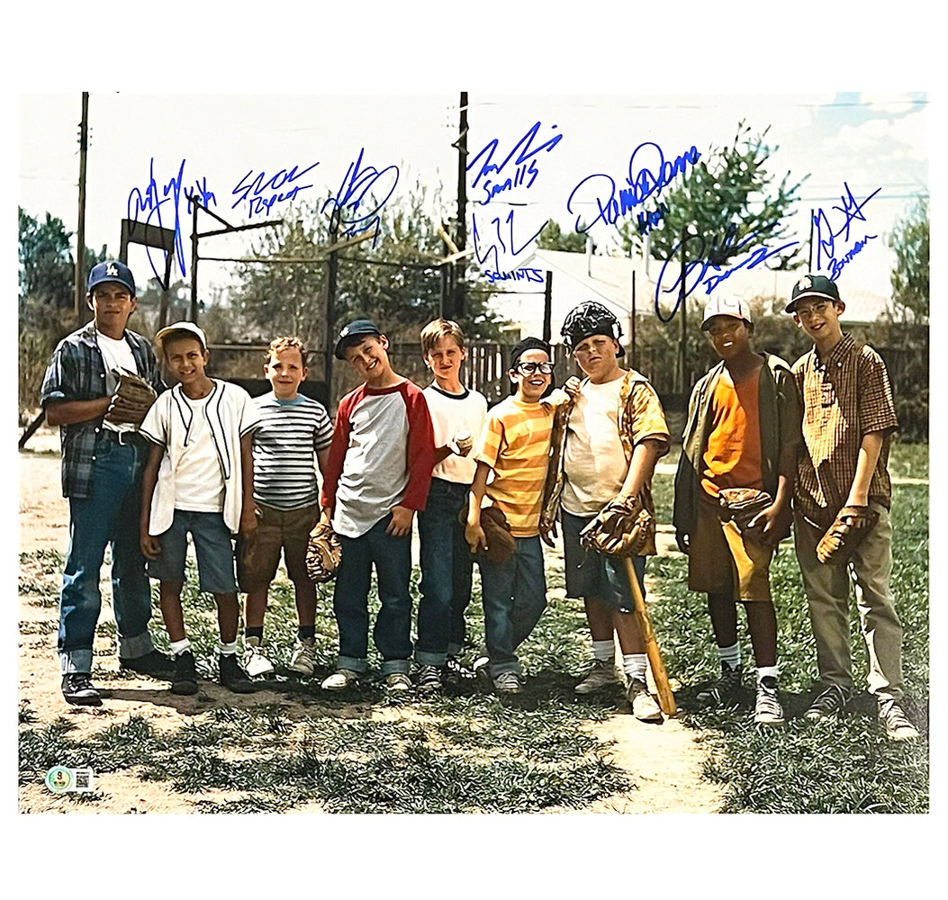 Sandlot Movie Cast Signed 8 Signature Nickname Inscriptions Pose 3 16x20 Baseball Photo (Beckett)