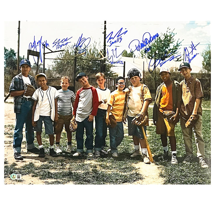 Sandlot Movie Cast Signed 8 Signature Nickname Inscriptions Pose 3 16x20 Baseball Photo (Beckett)