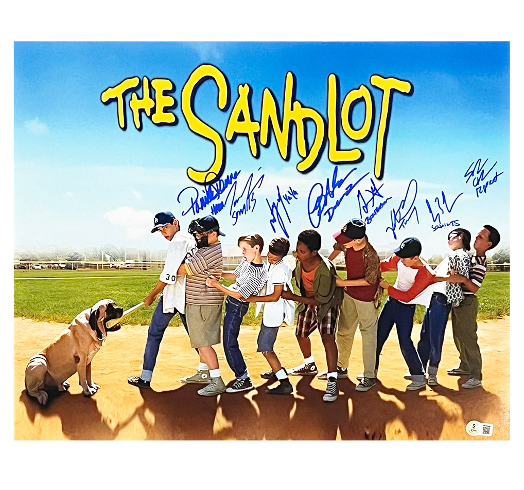 Sandlot Movie Cast Signed 8 Signature Nickname Inscriptions Pose 4 16x20 Baseball Photo (Beckett)