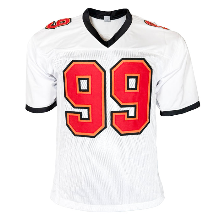 Warren Sapp Signed HOF 13 Inscription Tampa Bay White Football Jersey Silver Ink (Beckett)