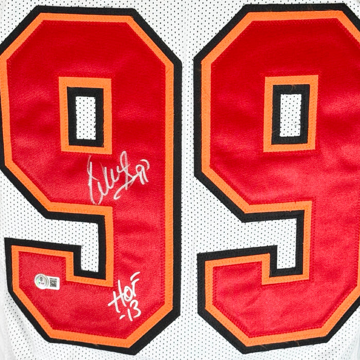 Warren Sapp Signed HOF 13 Inscription Tampa Bay White Football Jersey Silver Ink (Beckett)