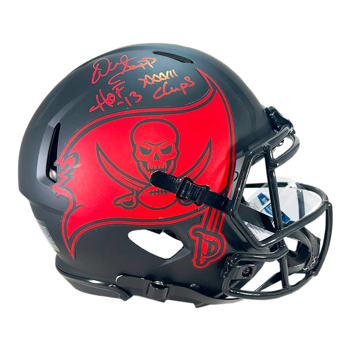 Warren Sapp Signed HOF 13 XXXVII Champs Inscription Tampa Bay Buccaneers Eclipse Full-Size Replica Football Helmet (Beckett)