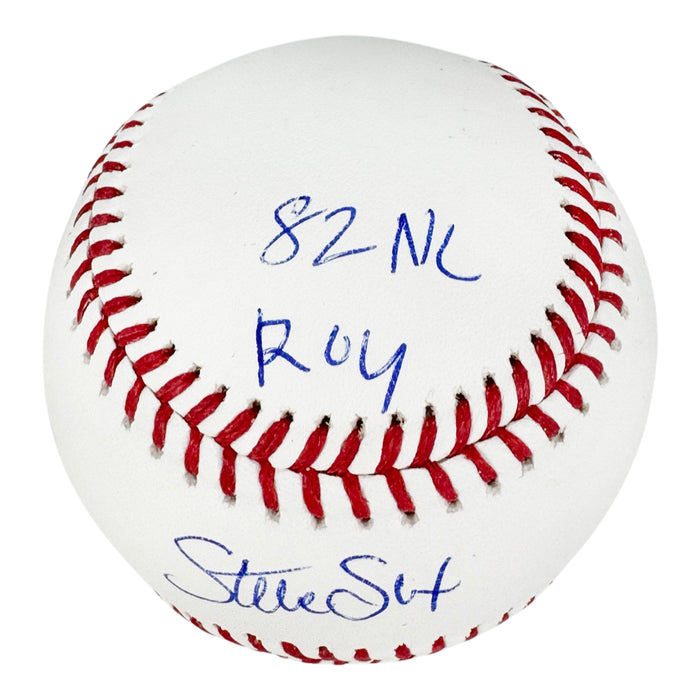 Steve Sax Signed 82 NL ROY and  81, 88 WSC Inscription Rawlings Official Major League Baseball (JSA)