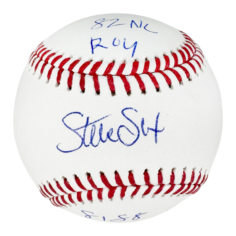 Steve Sax Signed 82 NL ROY and  81, 88 WSC Inscription Rawlings Official Major League Baseball (JSA)
