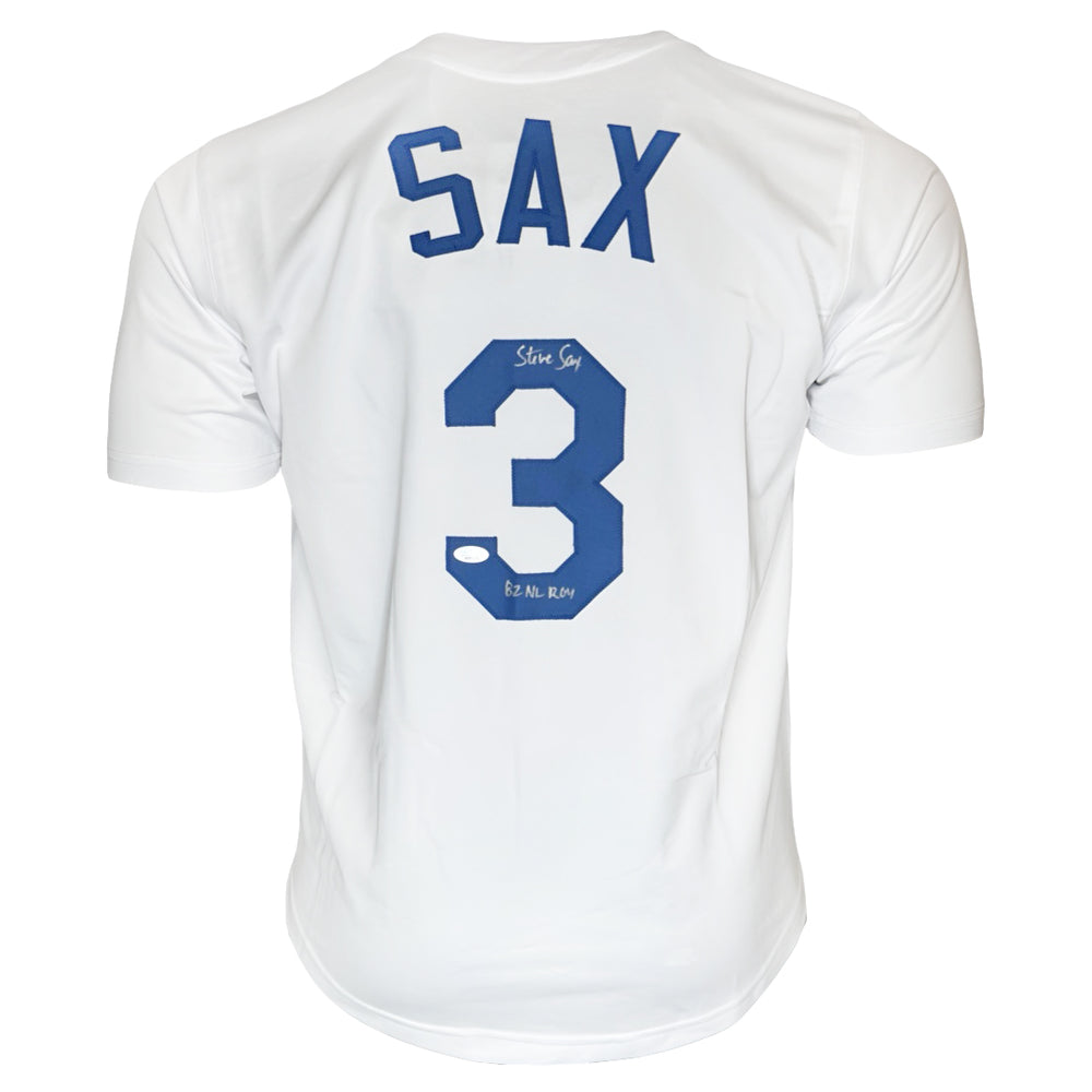 Steve Sax Signed 82 NL ROY Inscription Los Angeles White Baseball Jersey (JSA)