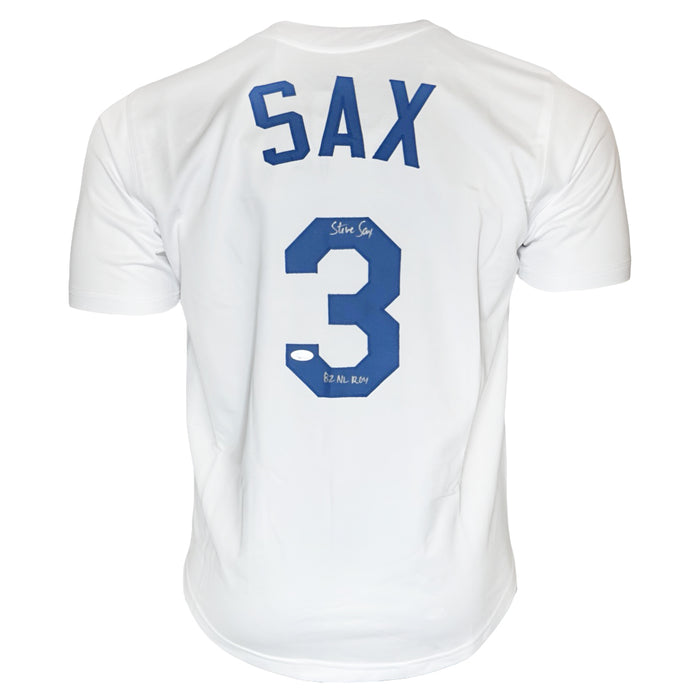 Steve Sax Signed 82 NL ROY Inscription Los Angeles White Baseball Jersey (JSA)