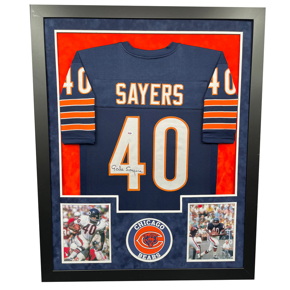 Gale Sayers Signed Chicago Blue Custom Double-Suede Framed
