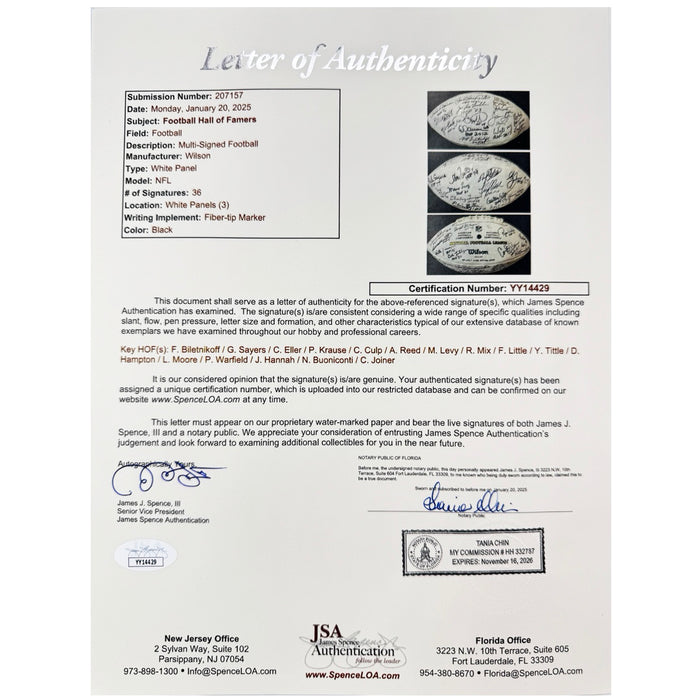NFL Hall of Famers 36 Signature Authentic Wilson The Duke Leather NFL Football (JSA)
