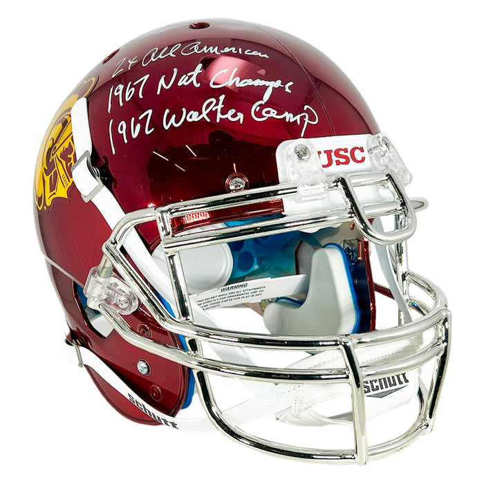 OJ Simpson Signed Three Inscription USC Trojans Authentic Chrome Full-Size Schutt Football Helmet (JSA)