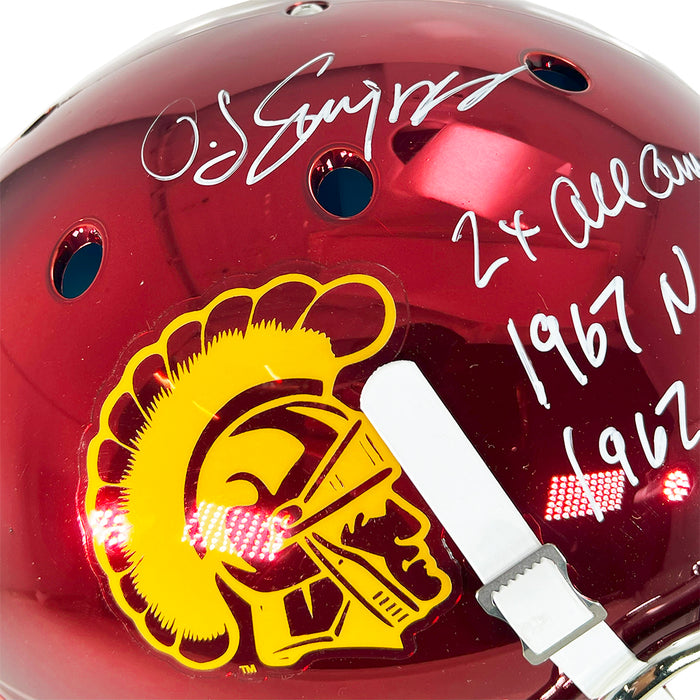 OJ Simpson Signed Three Inscription USC Trojans Authentic Chrome Full-Size Schutt Football Helmet (JSA)