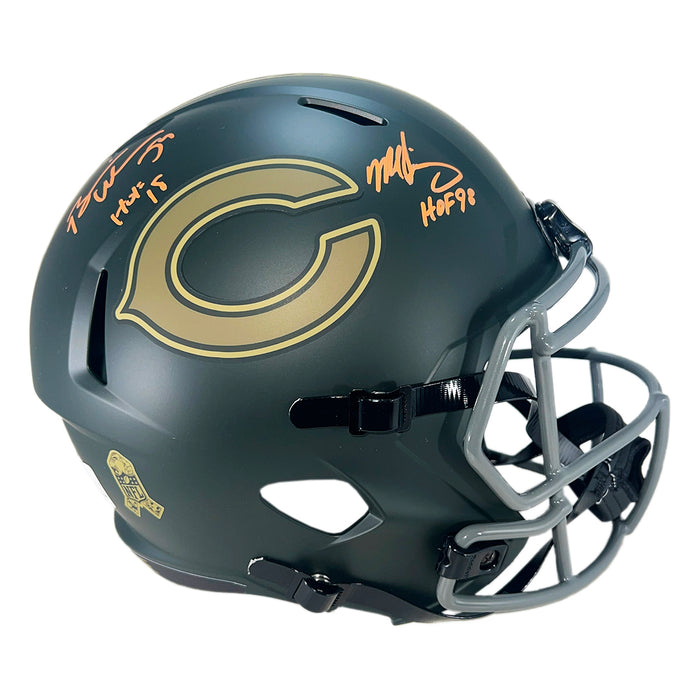 Brian Urlacher and Mike Singletary Signed Chicago Bears Salute to Service 2025 Full-Size Replica Football Helmet (Beckett)