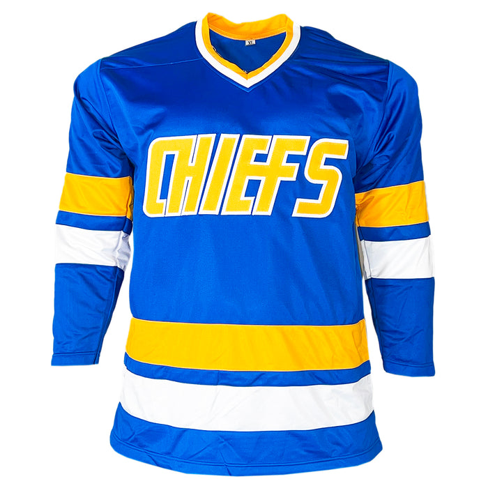 Slapshot Movie Signed Three Signature Old Time Hockey Inscription Blue Hockey Jersey (Beckett)