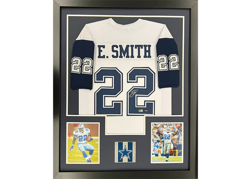 Emmitt Smith Signed Dallas Framed Football Jersey 35x44  (Beckett)