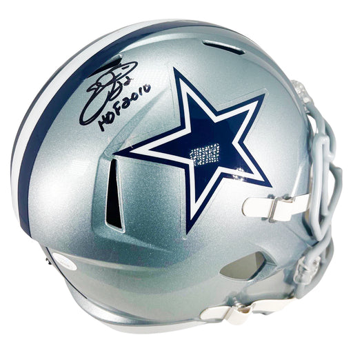Emmitt Smith Signed HOF 2010 Inscription Dallas Cowboys Speed Full-Size Replica Football Helmet (JSA)