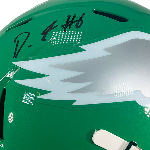 DeVonta Smith Signed Philadelphia Eagles Throwback 1974-95 Speed Full-Size Replica Football Helmet (Fanatics)