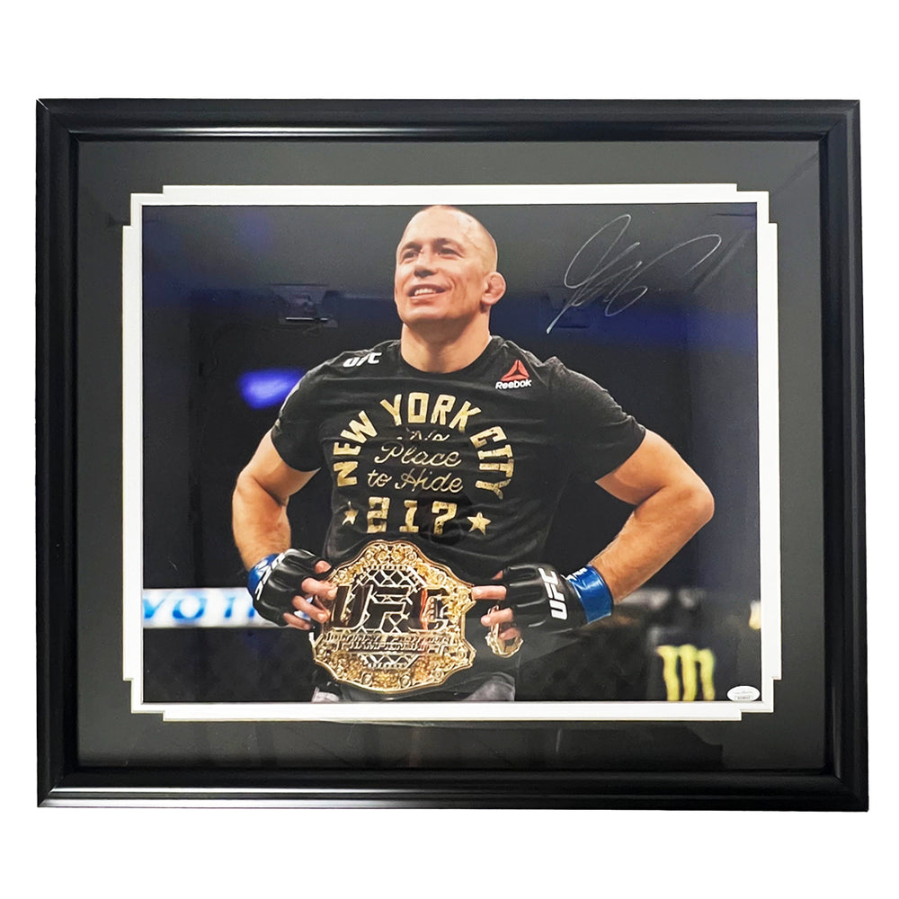 George St-Pierre Signed Pose 1 Combat 16x20 Framed Photo (JSA)