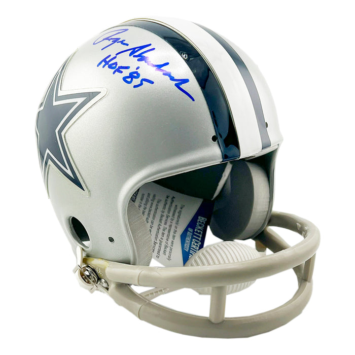 Roger Staubach Signed HOF 85 Inscription Dallas Cowboys Throwback Mini Football Helmet (Beckett)