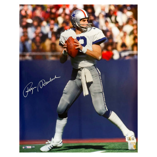 Roger Staubach Signed Dallas Cowboys  Pose 2 Football 16x20 Photo (Beckett)