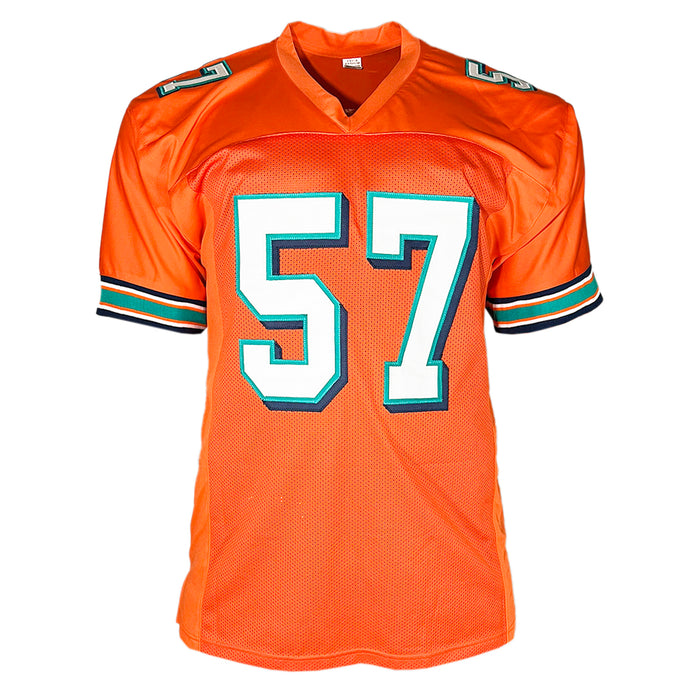 Dwight Stephenson Signed HOF 98 Inscription Miami Orange Football Jersey (JSA)