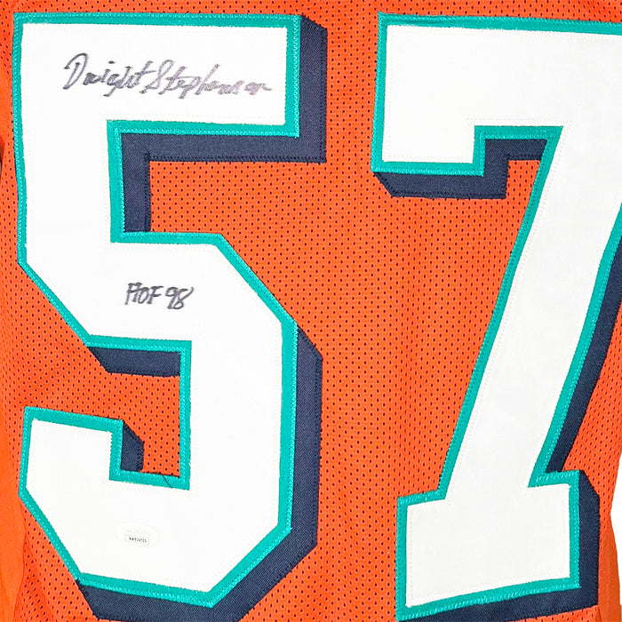 Dwight Stephenson Signed HOF 98 Inscription Miami Orange Football Jersey (JSA)