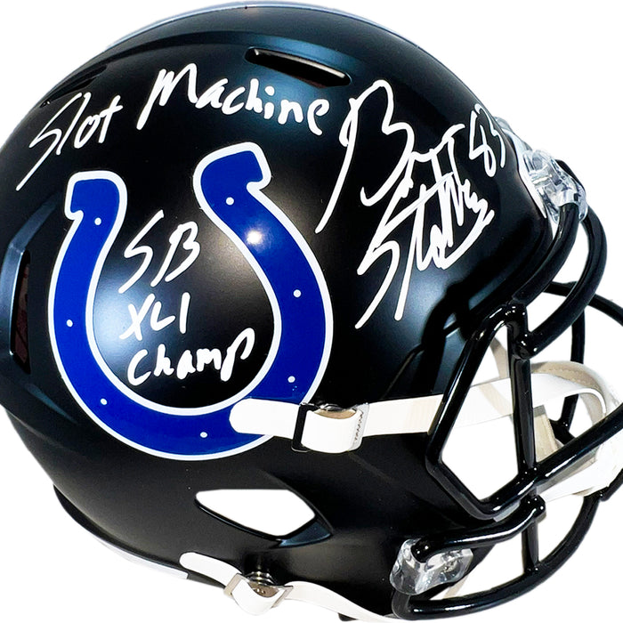 Brandon Stokley Signed Slot Machine SB XLI Champ Inscription Indianapolis Colts Alt 2023 Speed Full-Size Replica Football Helmet (Beckett)