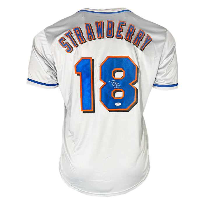 Darryl Strawberry Signed New York #18 Grey Button Up Baseball Jersey (PSA)