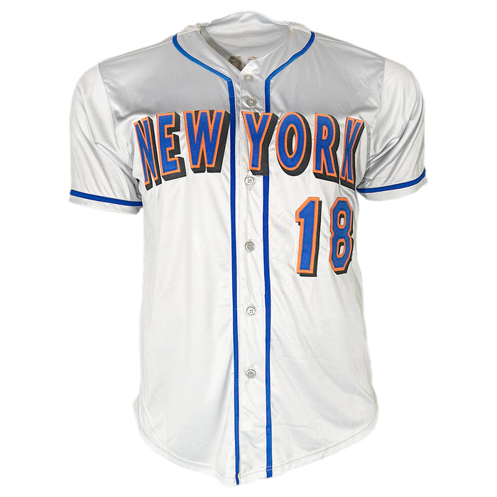 Darryl Strawberry Signed New York #18 Grey Button Up Baseball Jersey (PSA)