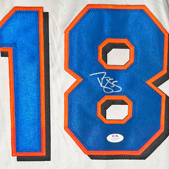 Darryl Strawberry Signed New York #18 Grey Button Up Baseball Jersey (PSA)