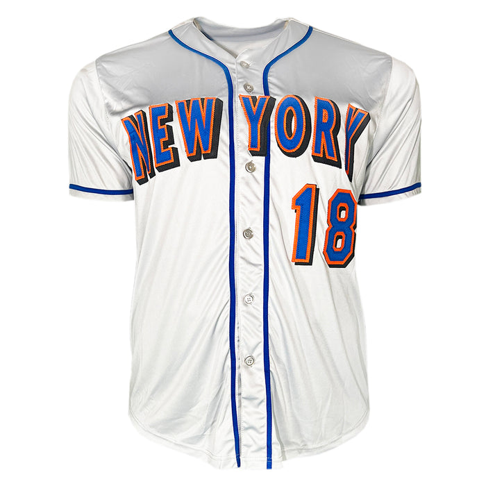 Darryl Strawberry Signed 86 WS Champs Inscription New York #18  Grey Baseball Jersey (MLB)