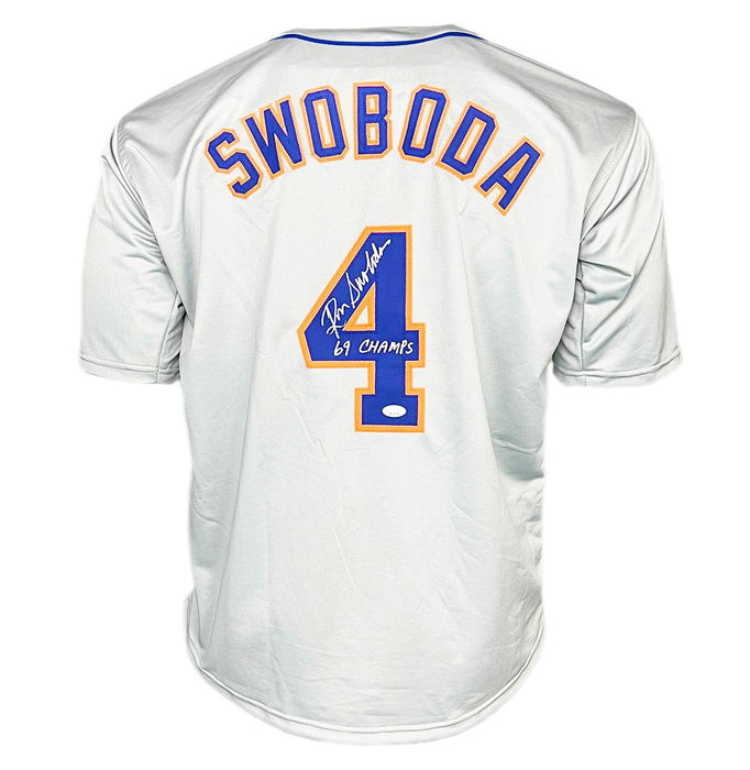 Ron Swoboda Signed 69 Champs Inscription New York Grey Baseball Jersey (JSA) - RSA